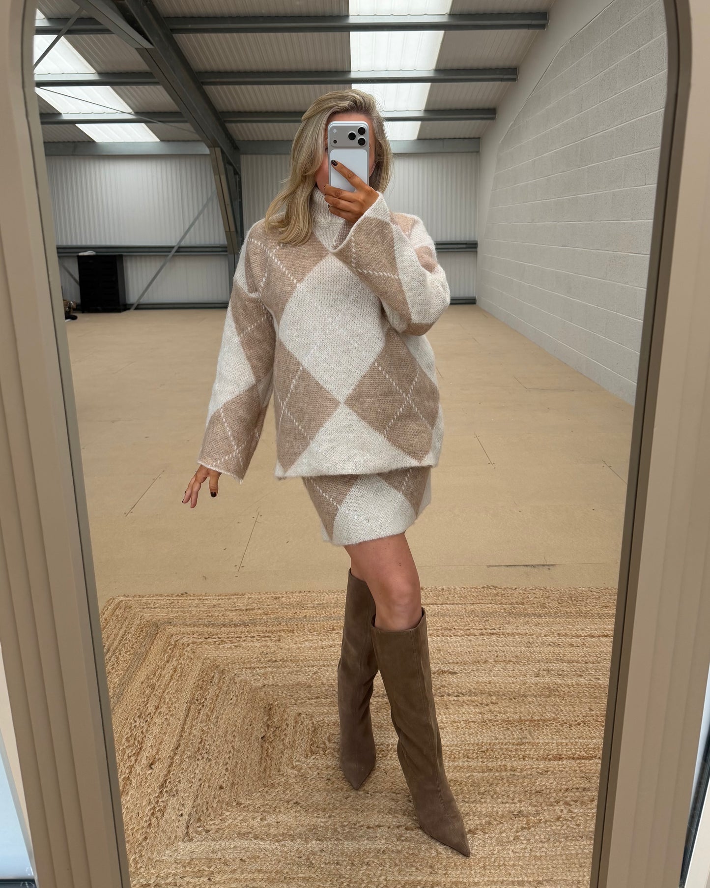 ARGYLE KNITTED CO-ORD SKIRT & JUMPER SET