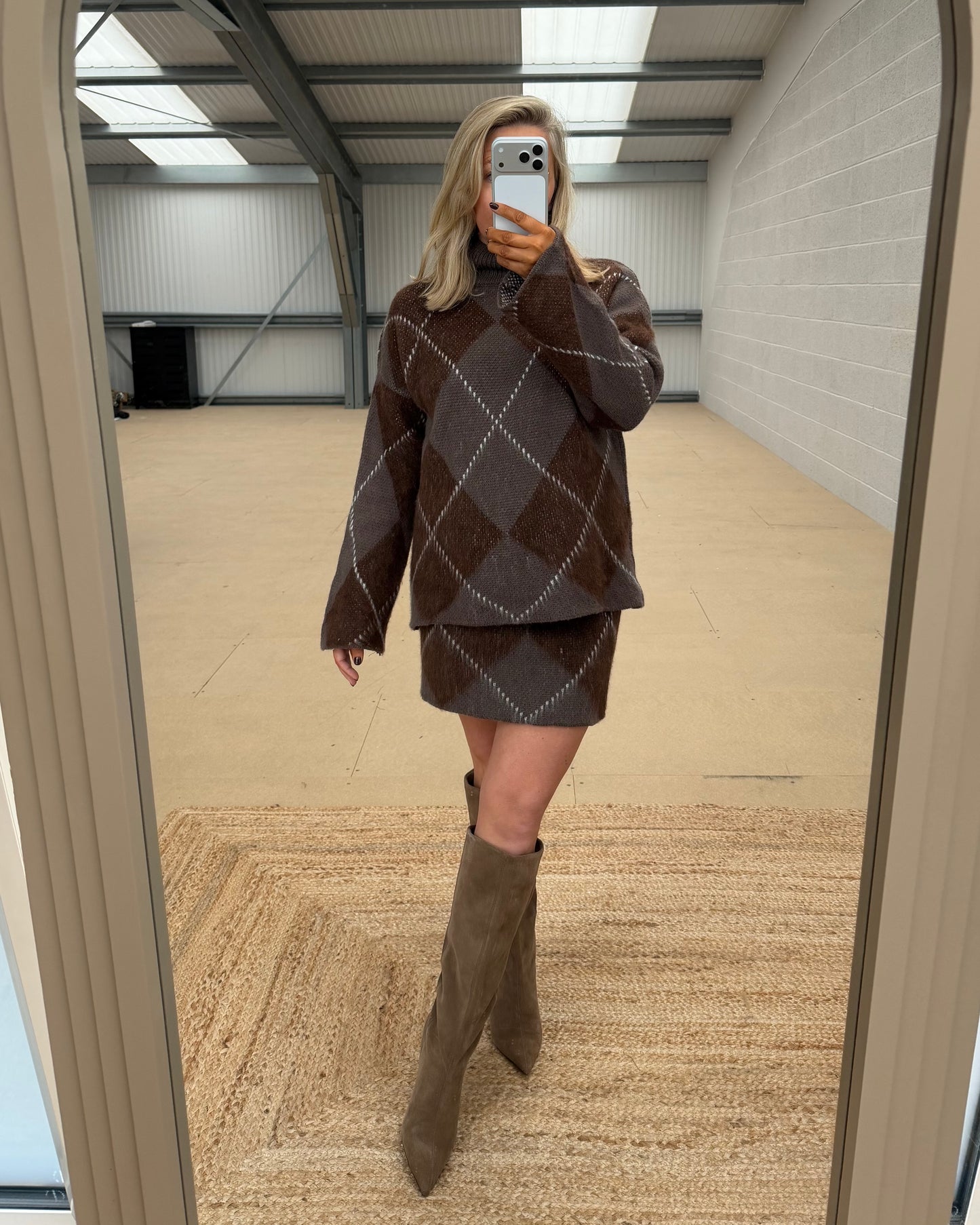 ARGYLE KNITTED CO-ORD SKIRT & JUMPER SET