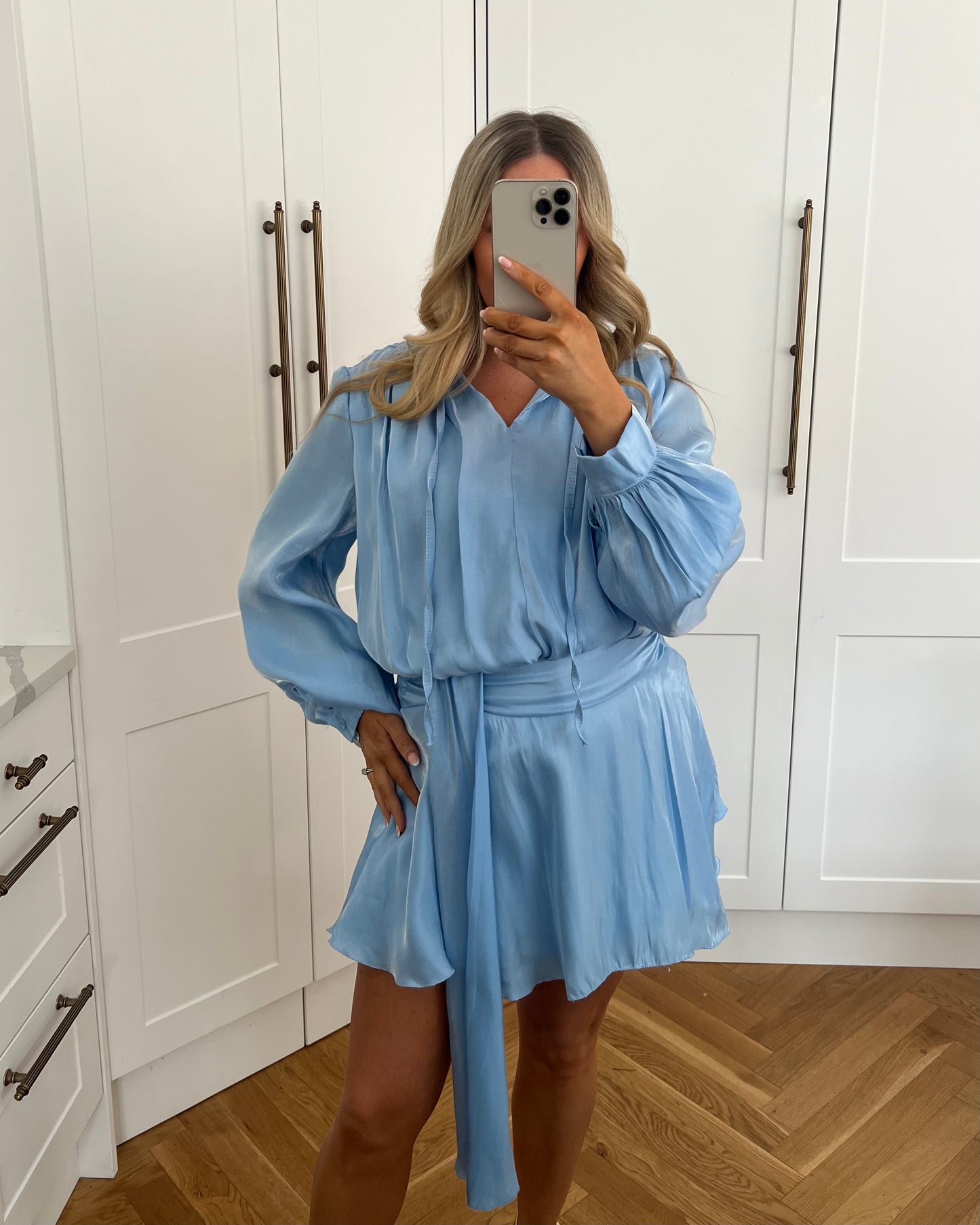 HIGH SHINE BELTED TUNIC DRESS
