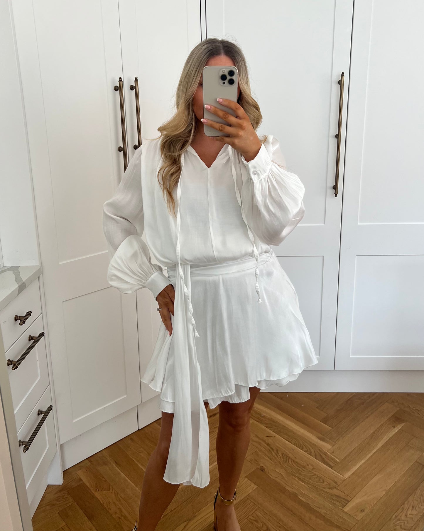 HIGH SHINE BELTED TUNIC DRESS