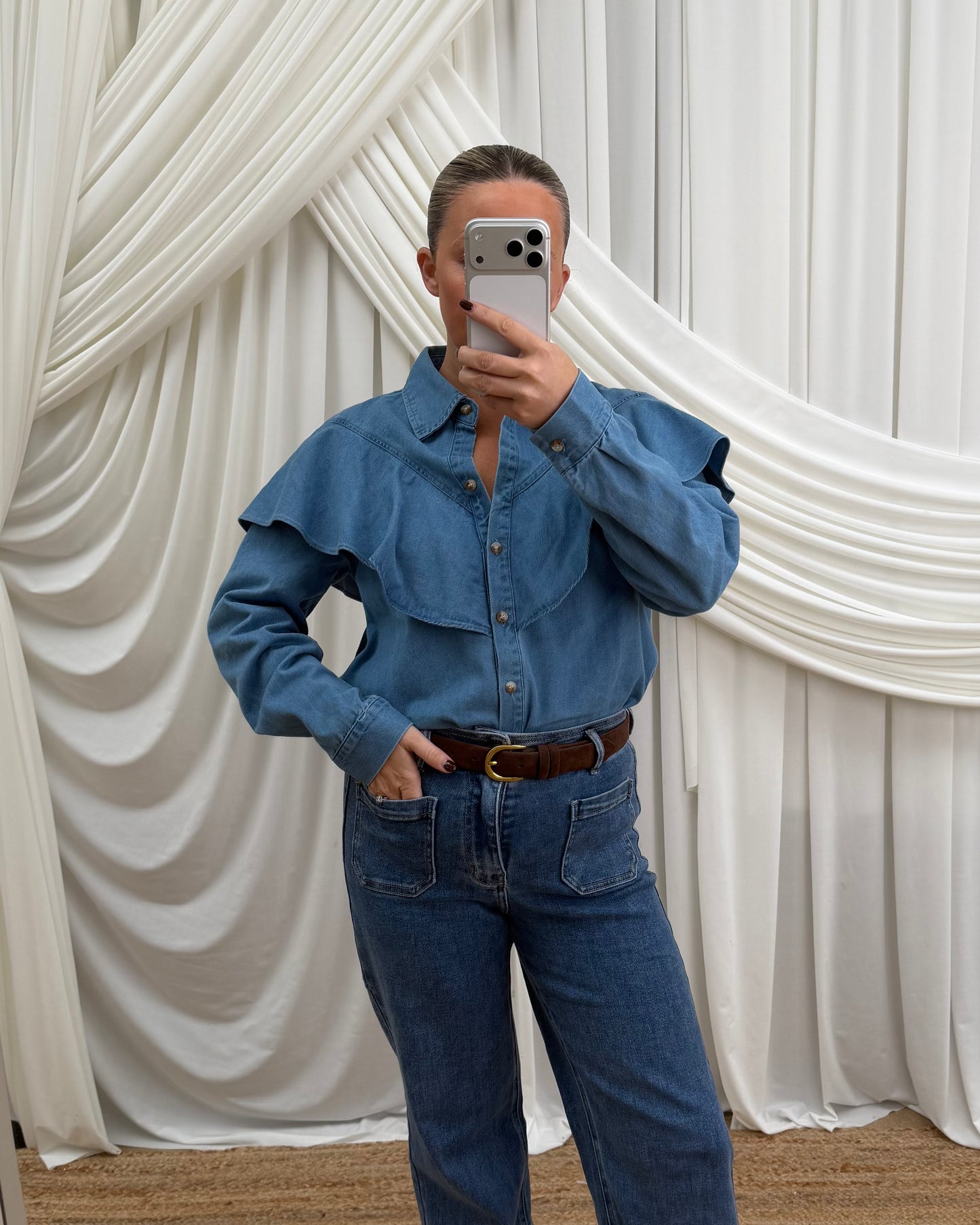 Denim Shirt with Western Frill Detail