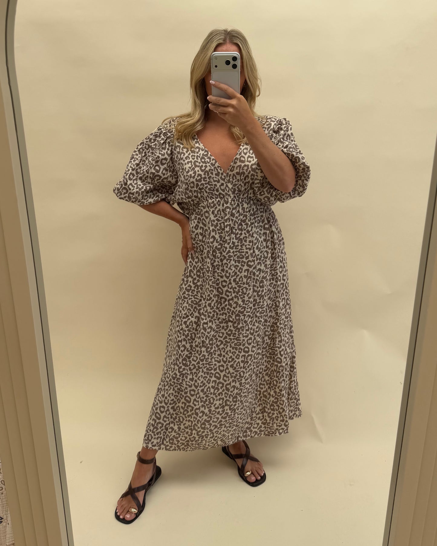 LEOPARD PRINT CHEESECLOTH DRESS WITH SLEEVES