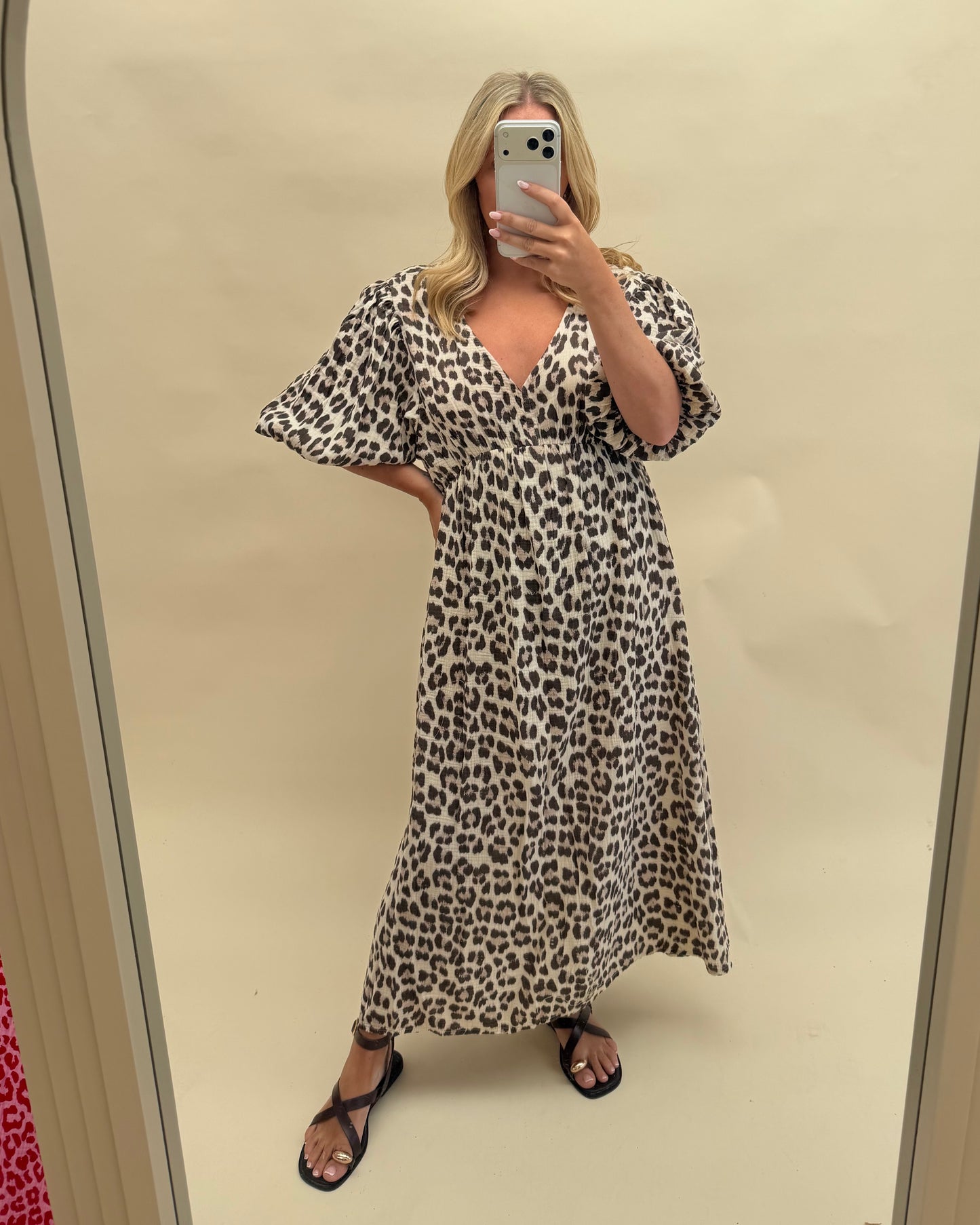 LEOPARD PRINT CHEESECLOTH DRESS WITH SLEEVES