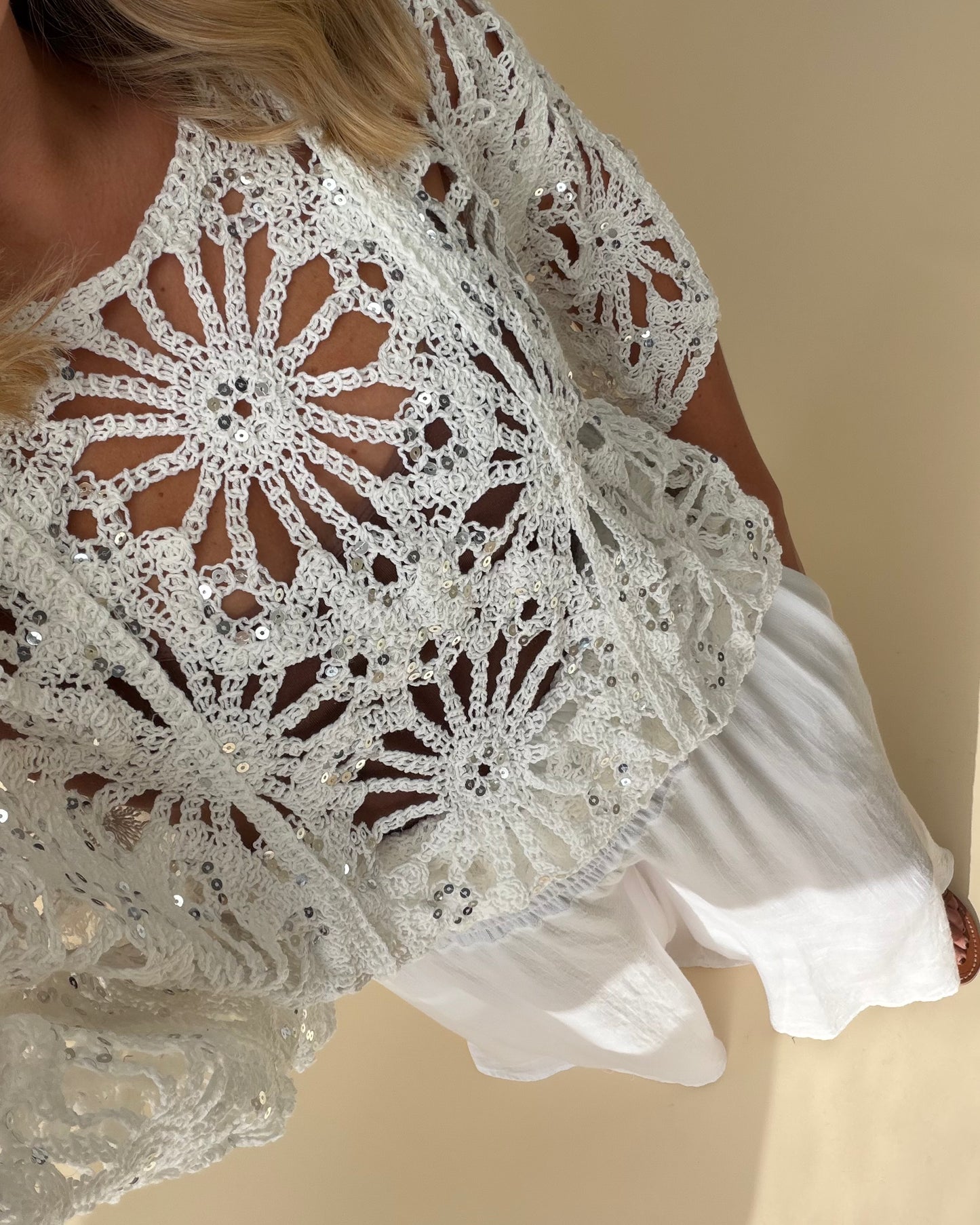 CROCHET SEQUIN BAT WING TOPS