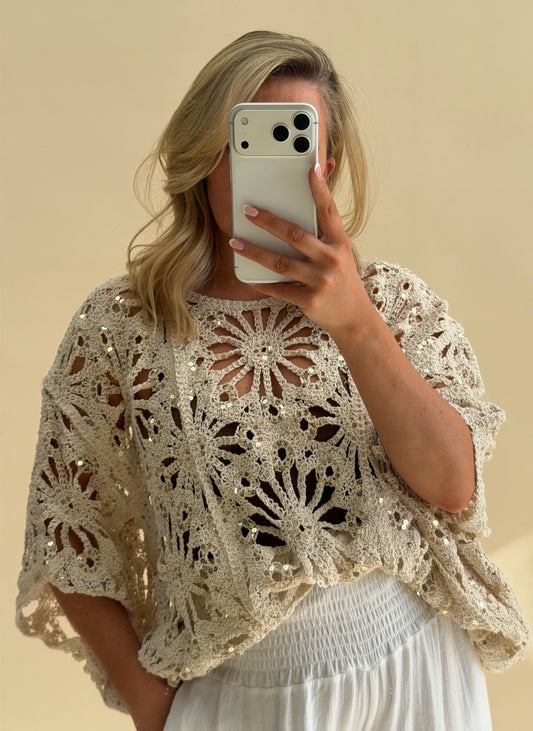 CROCHET SEQUIN BAT WING TOPS