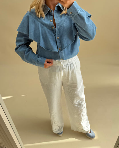 CUT OUT DETAIL WHITE TROUSERS