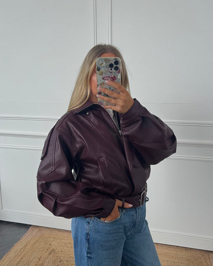 FAUX LEATHER BIKER JACKET WITH BELT