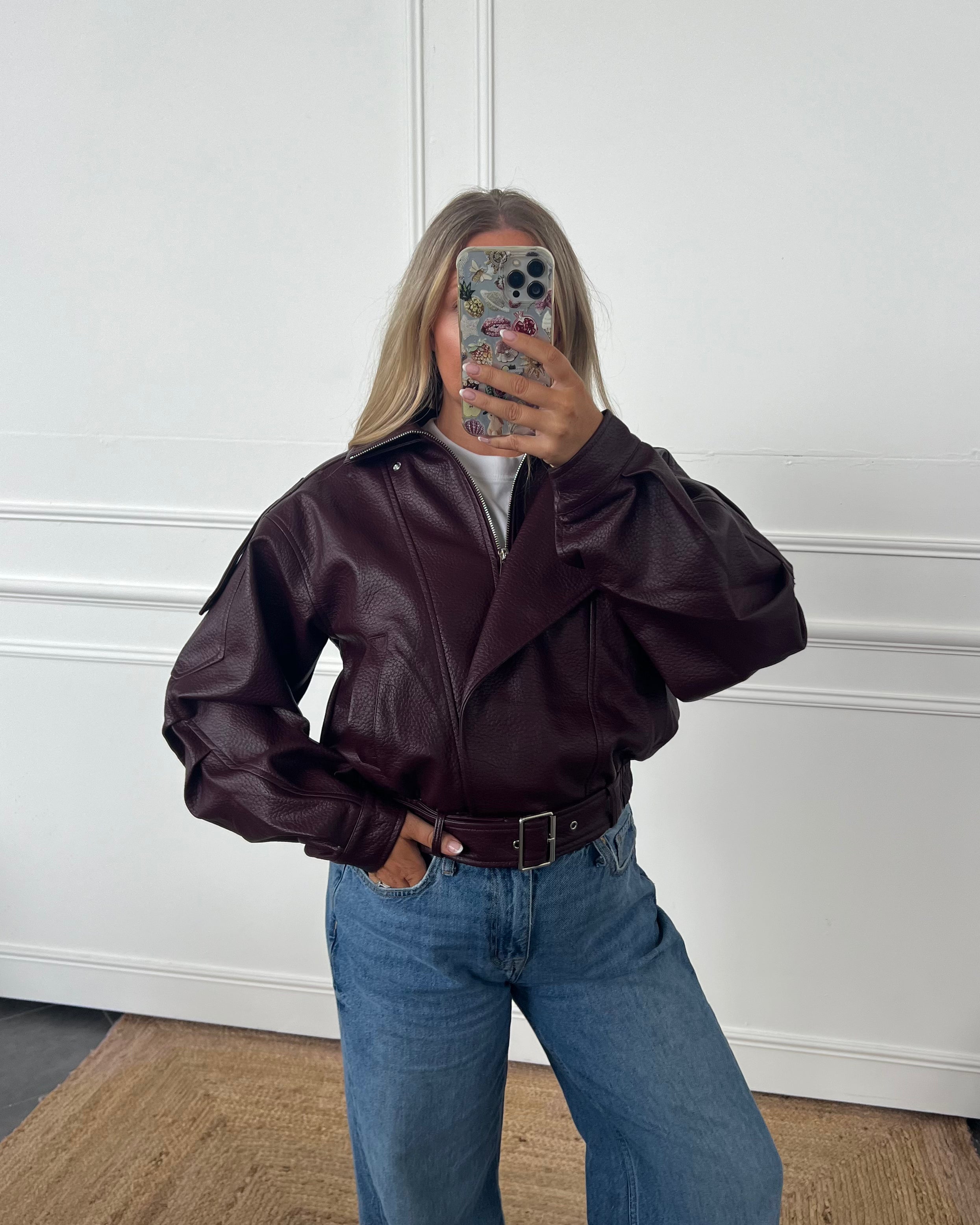 FAUX LEATHER BIKER JACKET WITH BELT