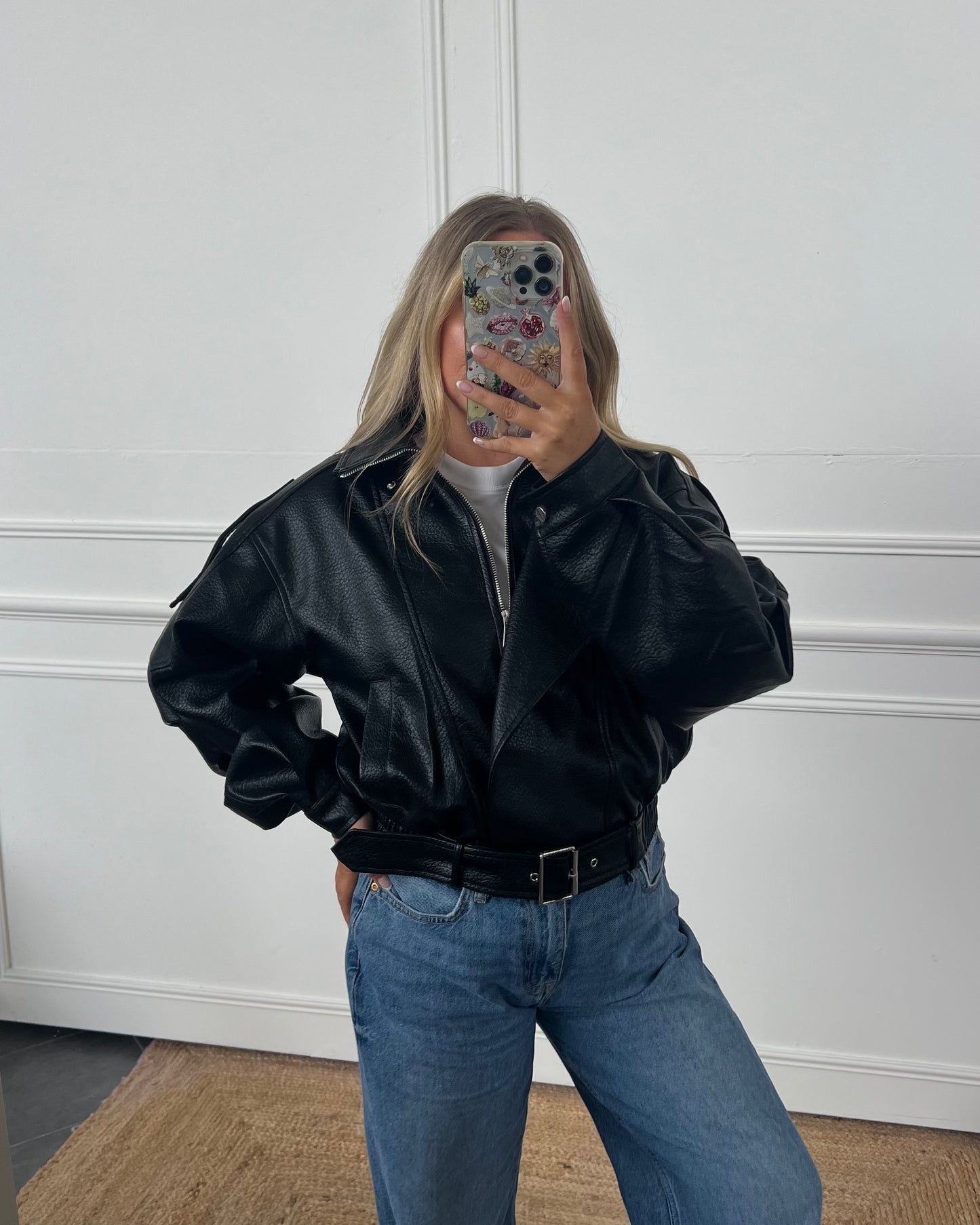 FAUX LEATHER BIKER JACKET WITH BELT