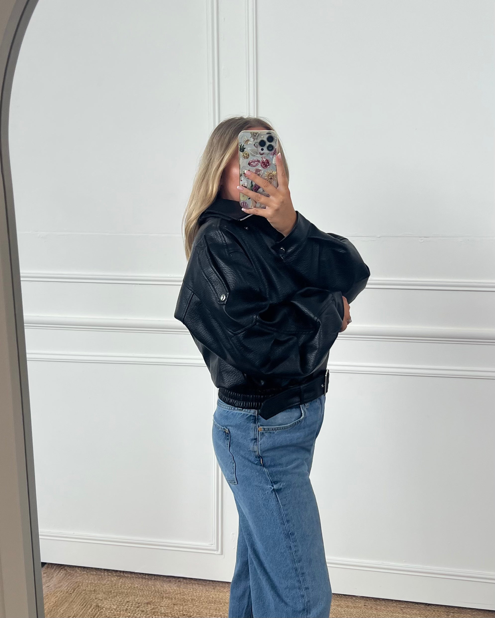 FAUX LEATHER BIKER JACKET WITH BELT