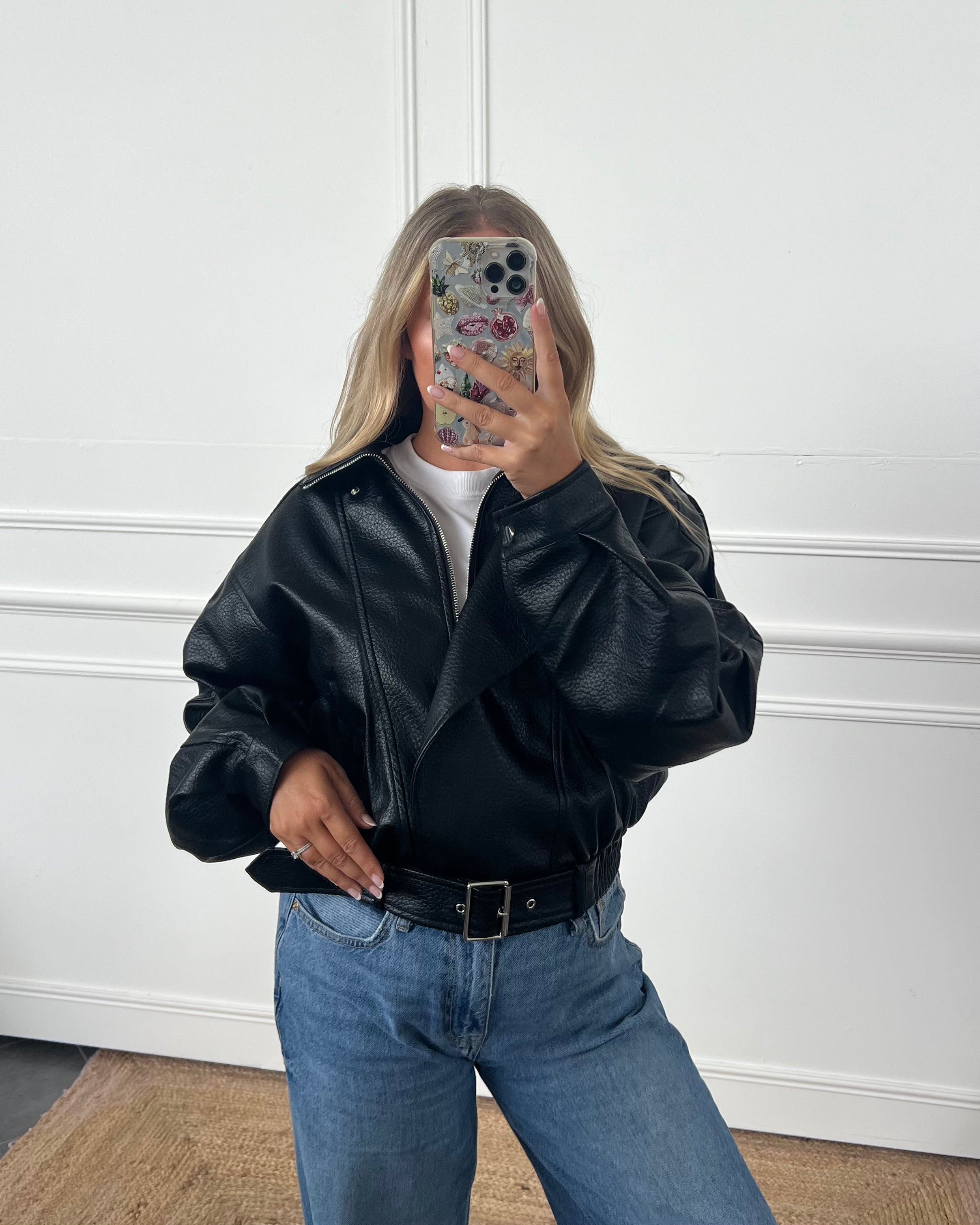 FAUX LEATHER BIKER JACKET WITH BELT