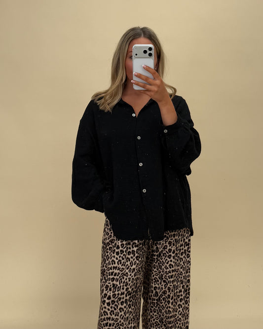 BLACK 100% CHEESECLOTH COTTON BLOUSE