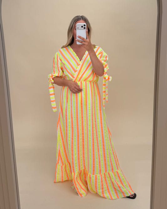 BOW SLEEVE STRIPE 100% COTTON MAXI DRESS