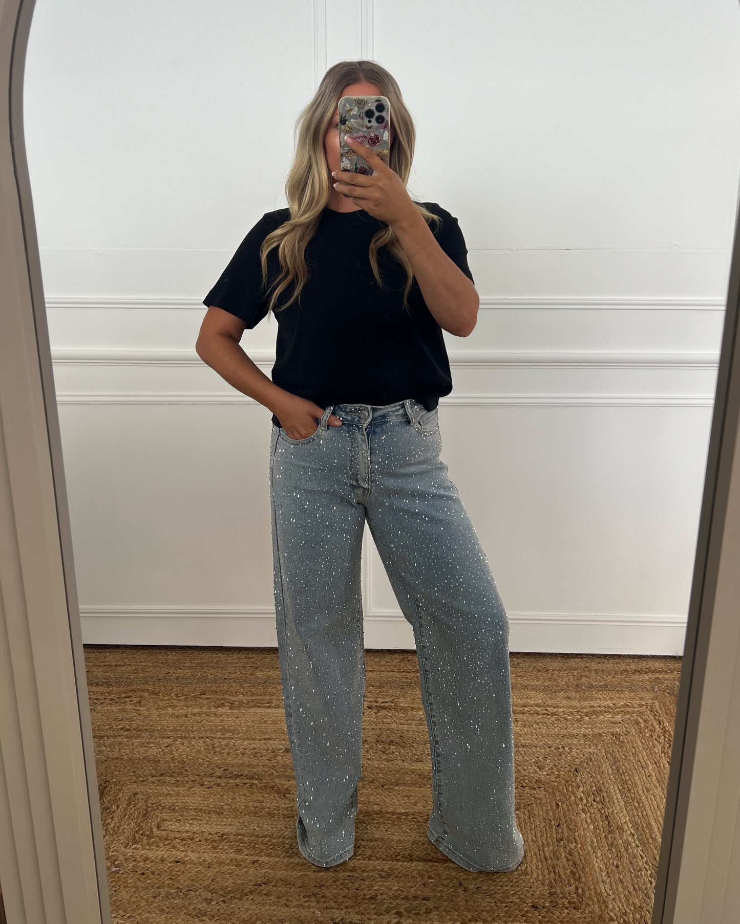 SPARKLE RHINESTONE WIDE LEG JEANS