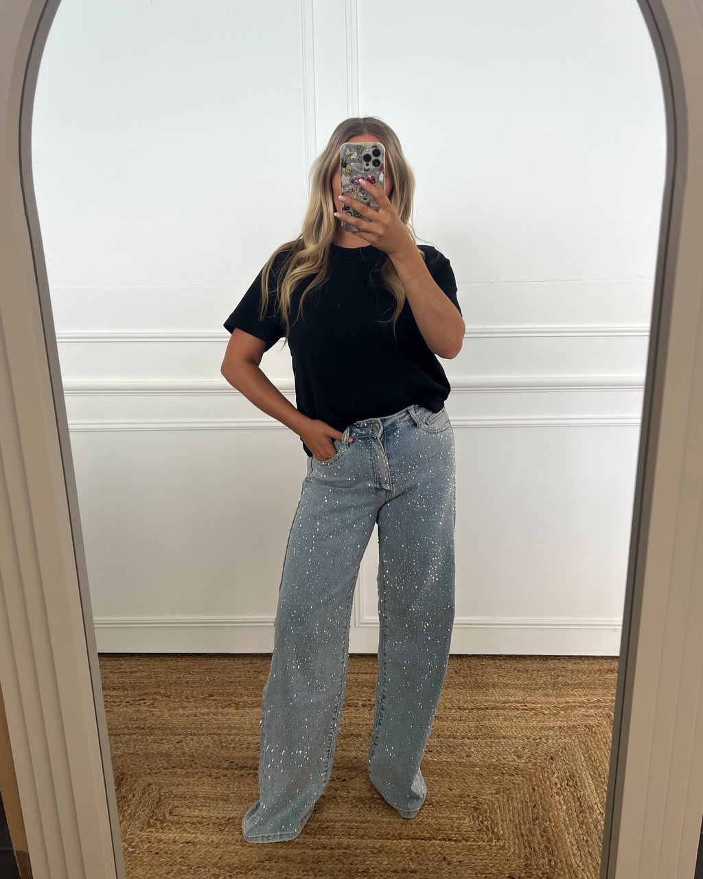 SPARKLE RHINESTONE WIDE LEG JEANS