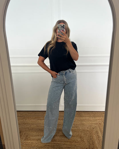 SPARKLE RHINESTONE WIDE LEG JEANS