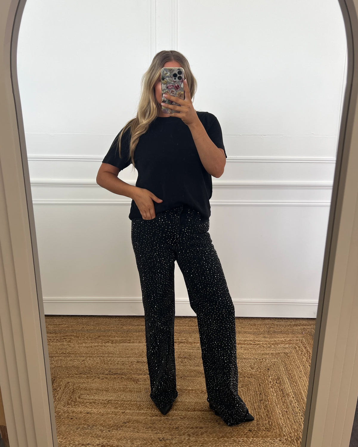 SPARKLE RHINESTONE WIDE LEG JEANS