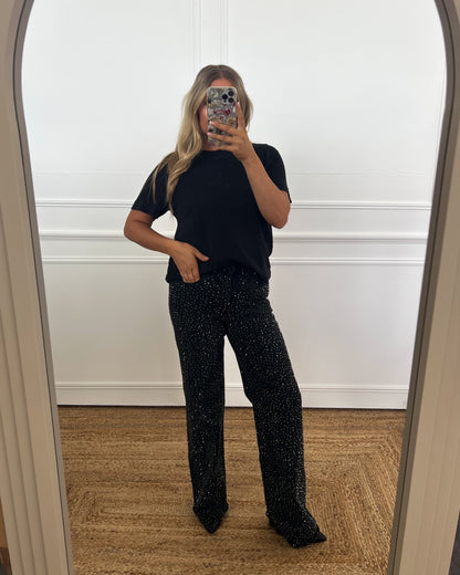 SPARKLE RHINESTONE WIDE LEG JEANS