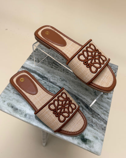 Raffia Embroidered Slide Sandals