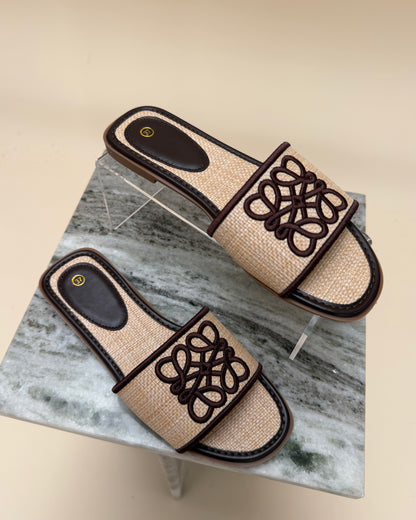 Raffia Embroidered Slide Sandals