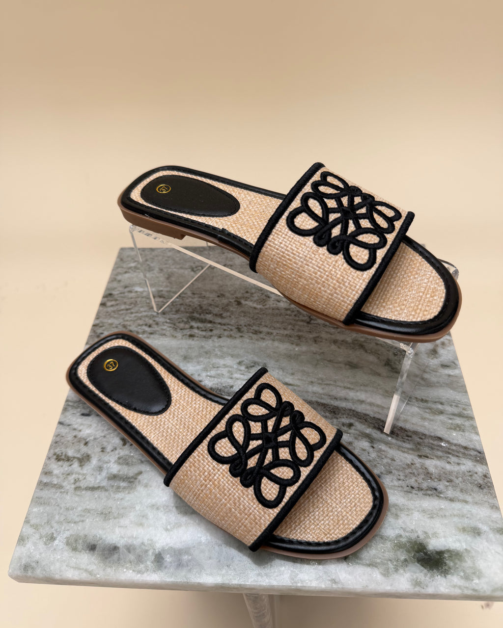 Raffia Embroidered Slide Sandals
