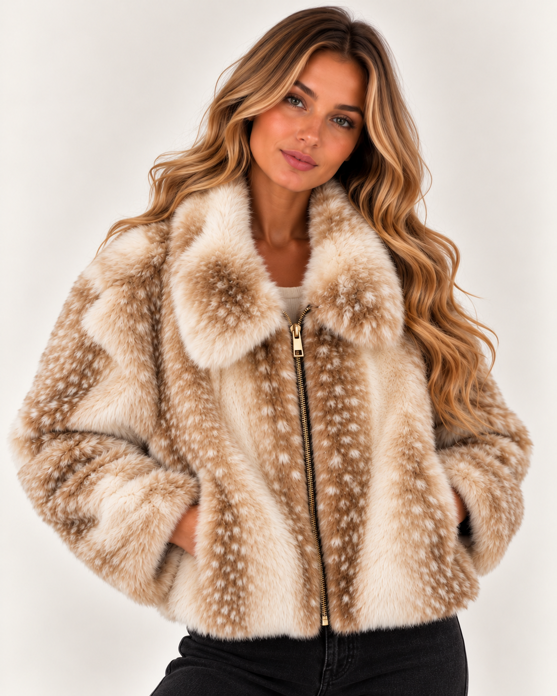 Darcie Bambi Fawn Print Luxury Faux Fur Coat