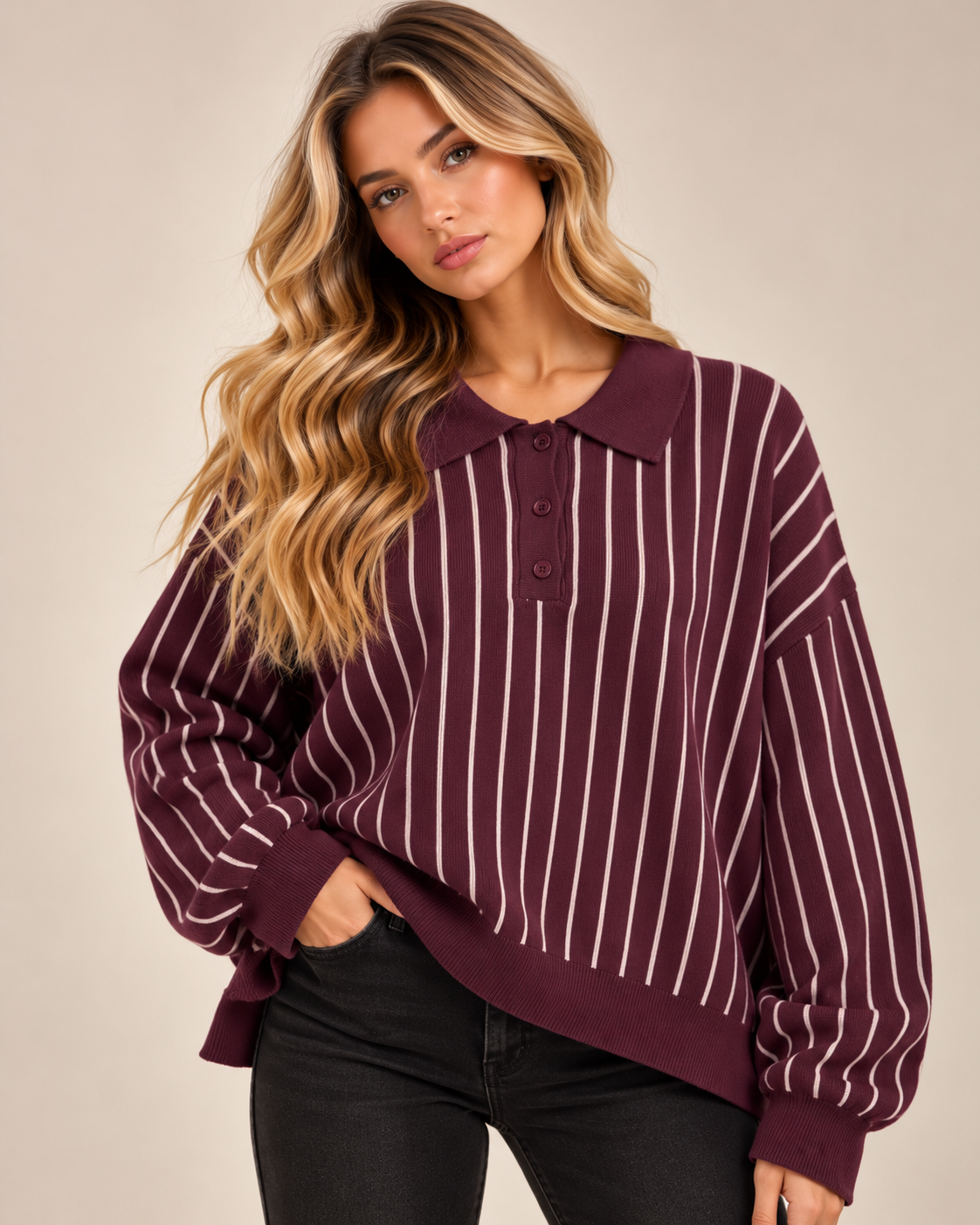 Harper Stripe Collared Knit Jumper