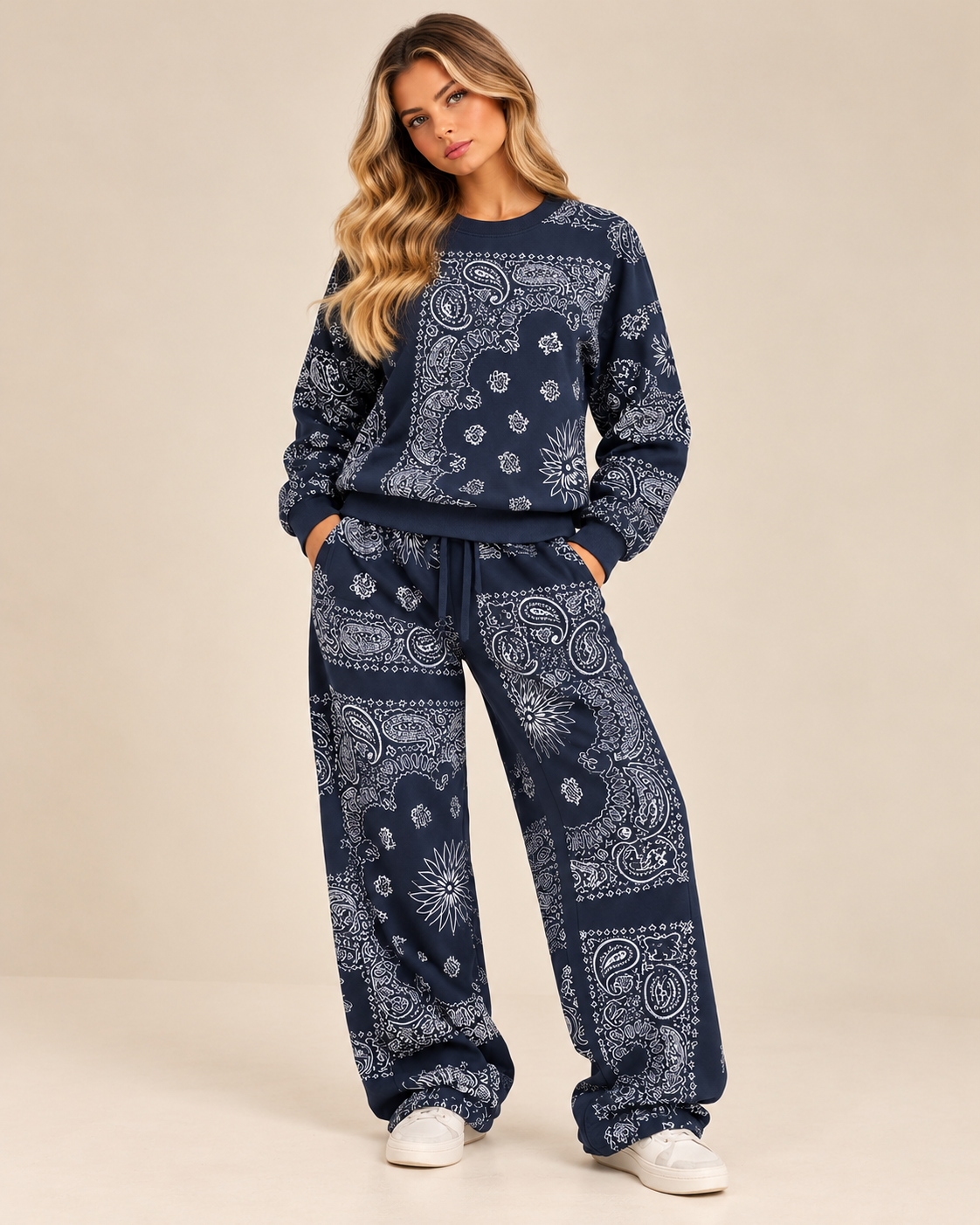 Marnie Bandana Print Barrel Leg Tracksuit Set
