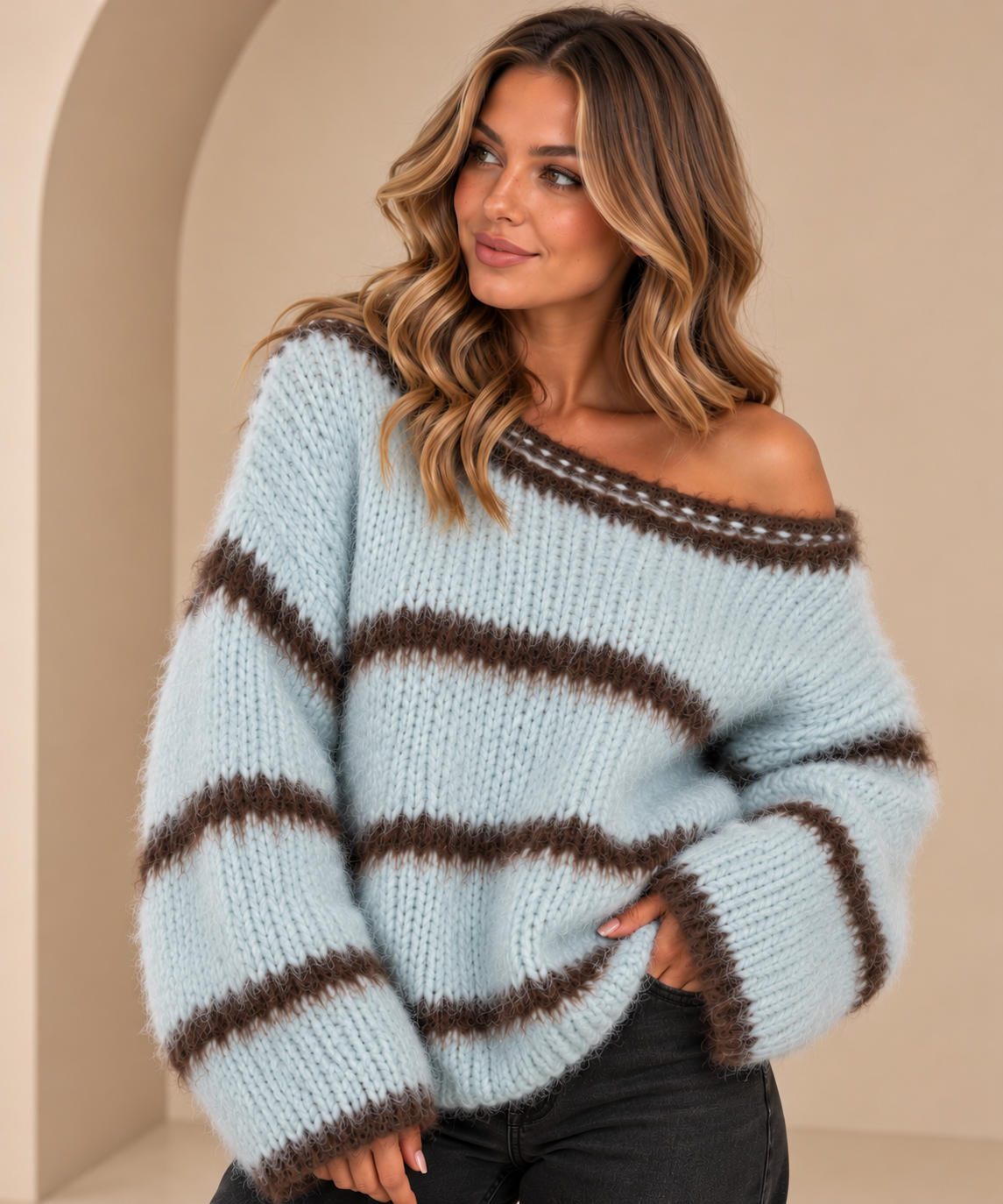 Poppy Cosy Stripe Off Shoulder Jumper