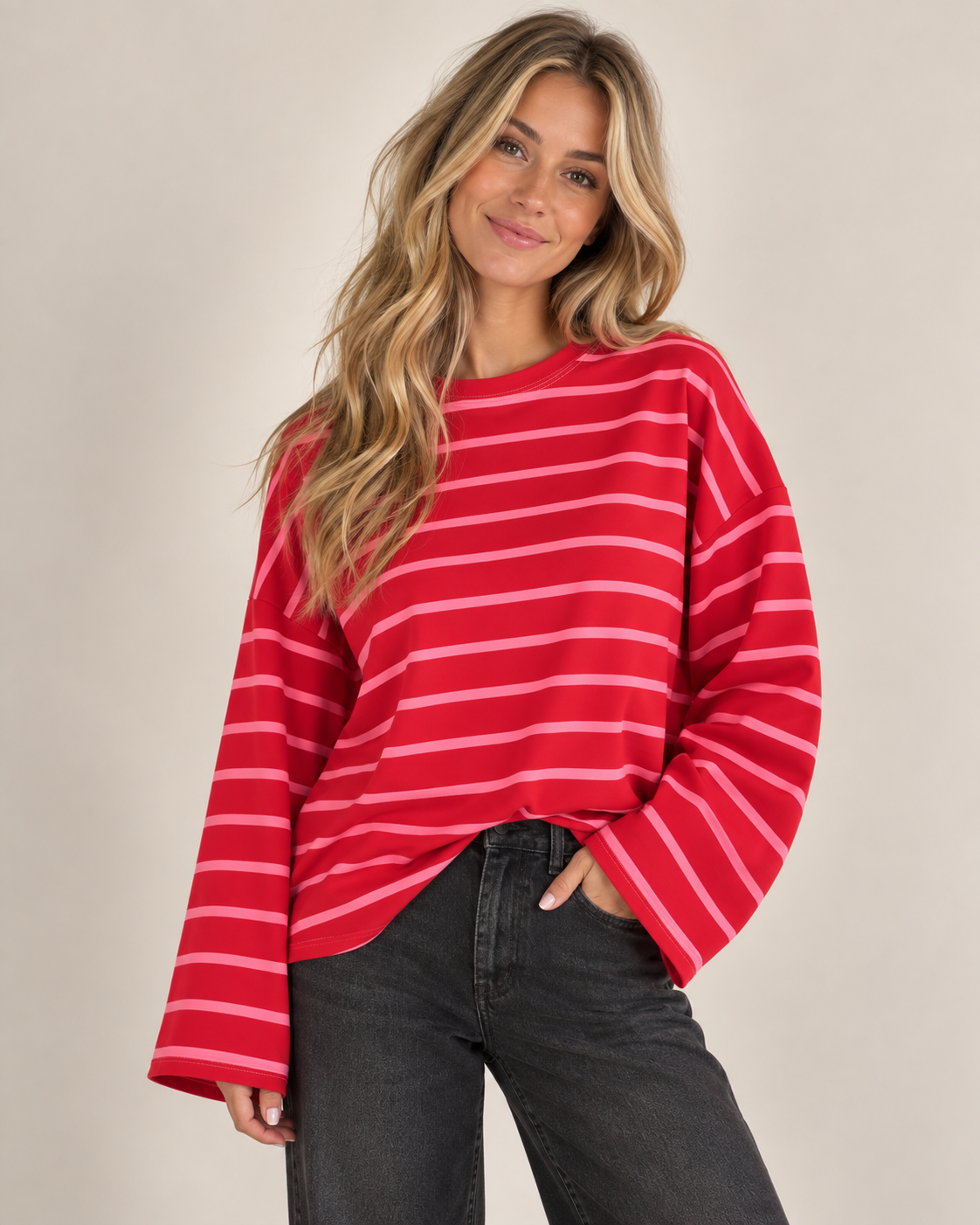 Thin Stripe Oversized Stripe Cotton Top - Relaxed Fit