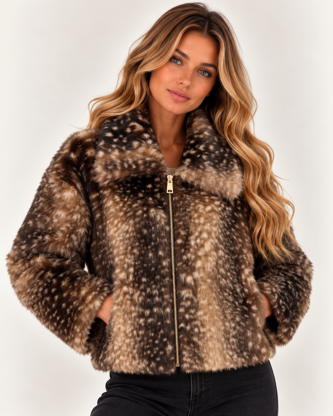 Darcie Bambi Fawn Print Luxury Faux Fur Coat