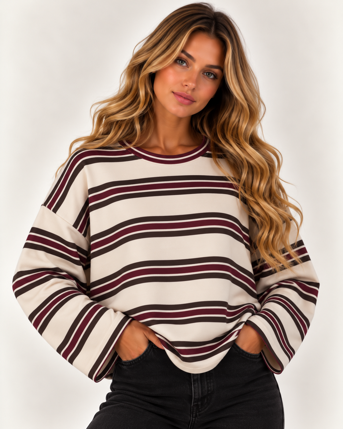 Allie Striped Drop Shoulder Long Sleeve Top
