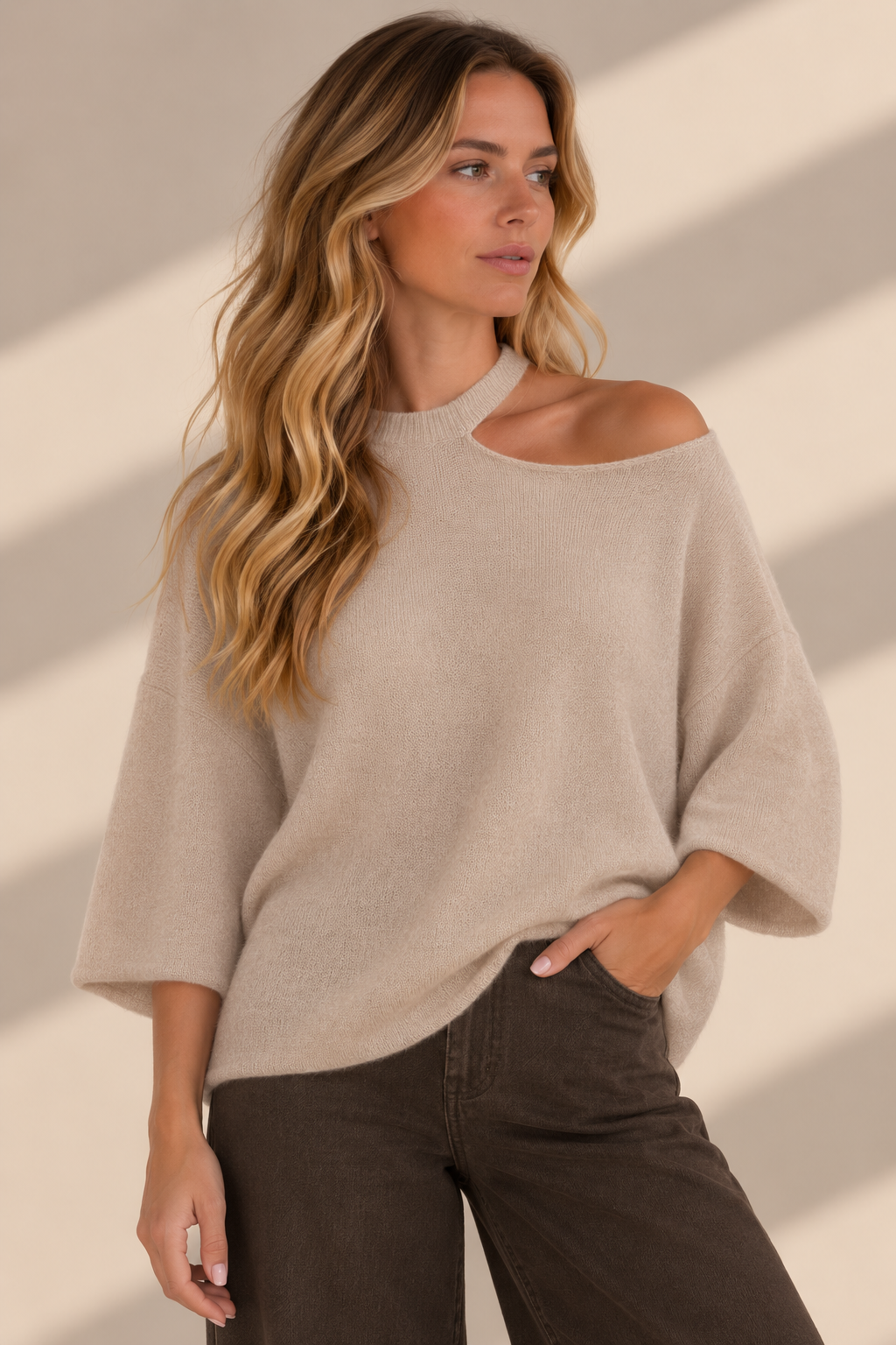 Asymmetric Cut-Out Alpaca Knit Jumper