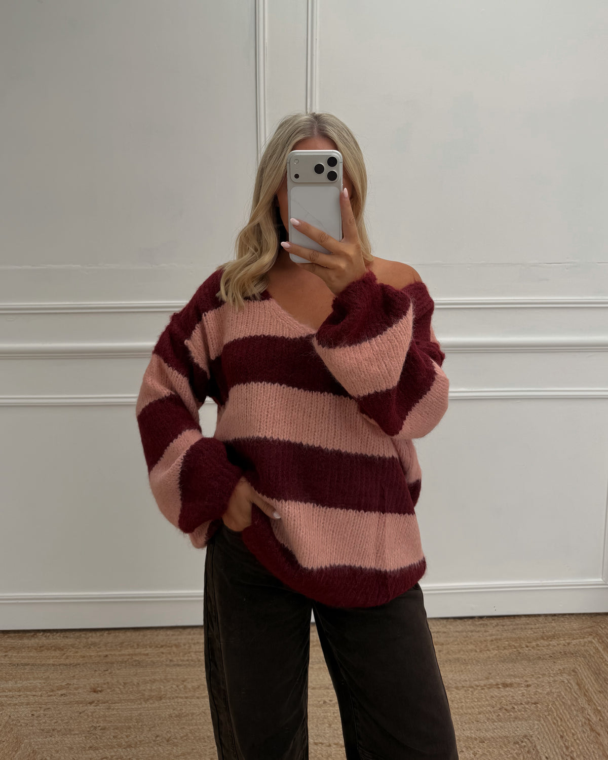 STRIPE V NECK WOOL BLEND JUMPER