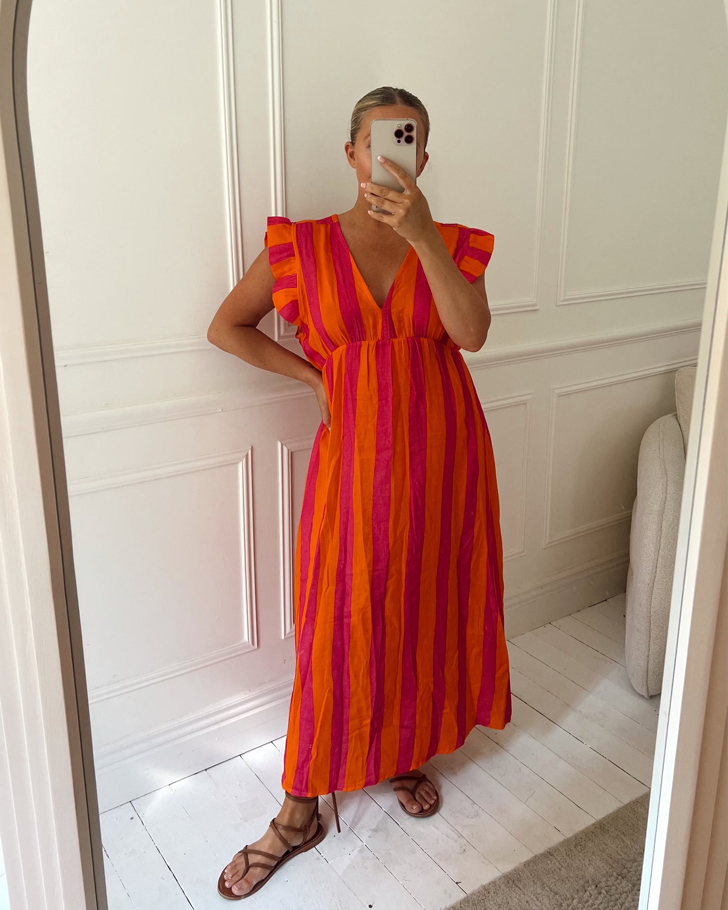THICK STRIPE CHEESECLOTH COTTON DRESS