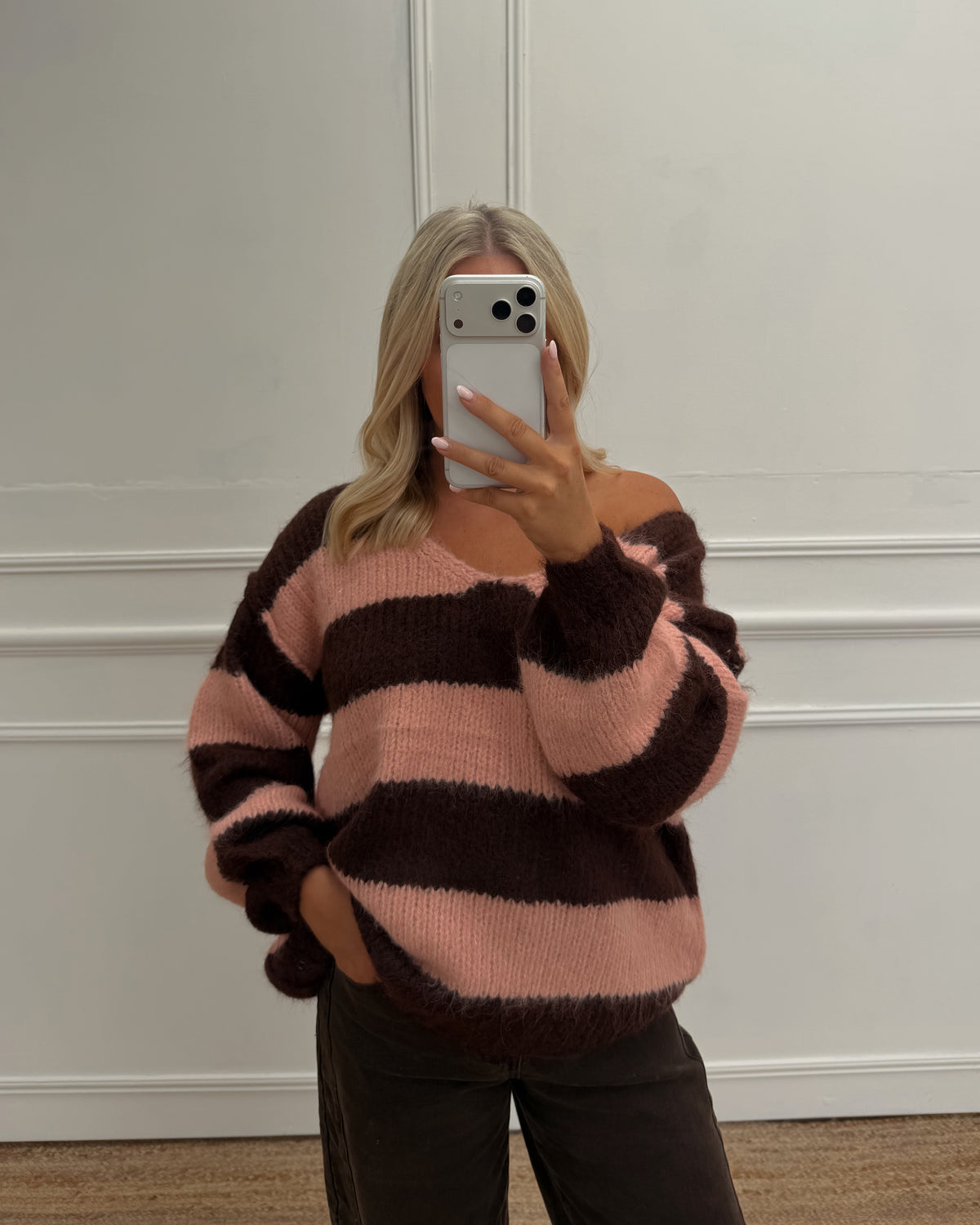 STRIPE V NECK WOOL BLEND JUMPER