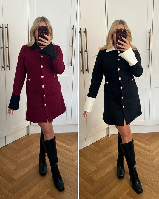 VINTAGE INSPIRED CONTRAST COLLAR BLAZER MINI DRESS
