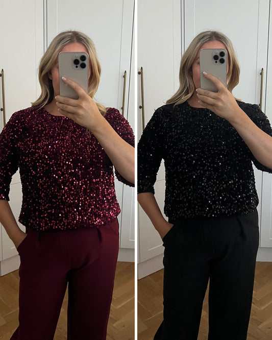 SEQUIN QUARTER SLEEVE CROP TOP