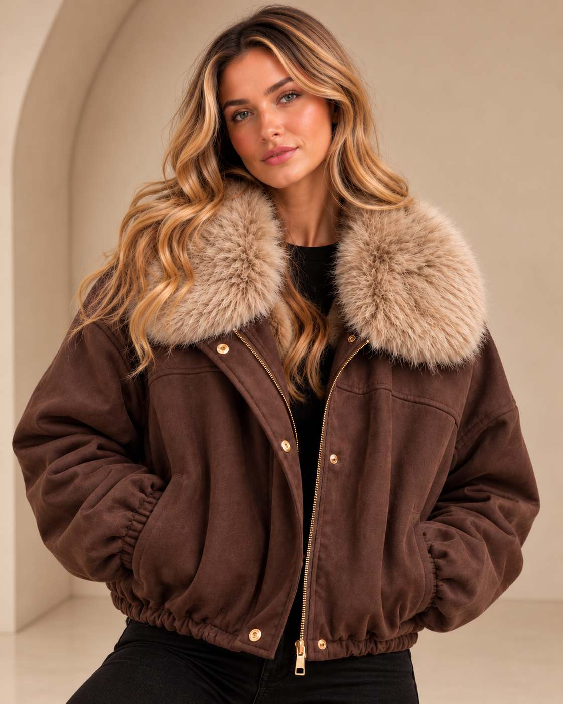 Roxie Suede Faux Fur Lined Bomber Jacket