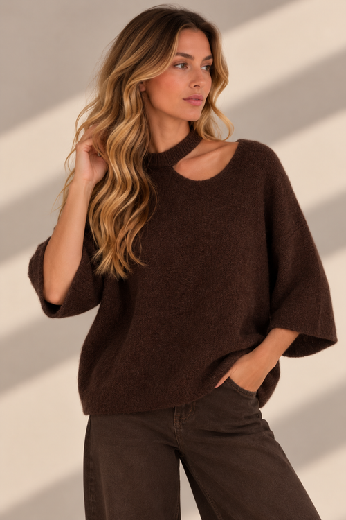 Asymmetric Cut-Out Alpaca Knit Jumper
