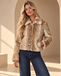 Olivia High Neck Bambi/Deer Print Faux Fur Jacket