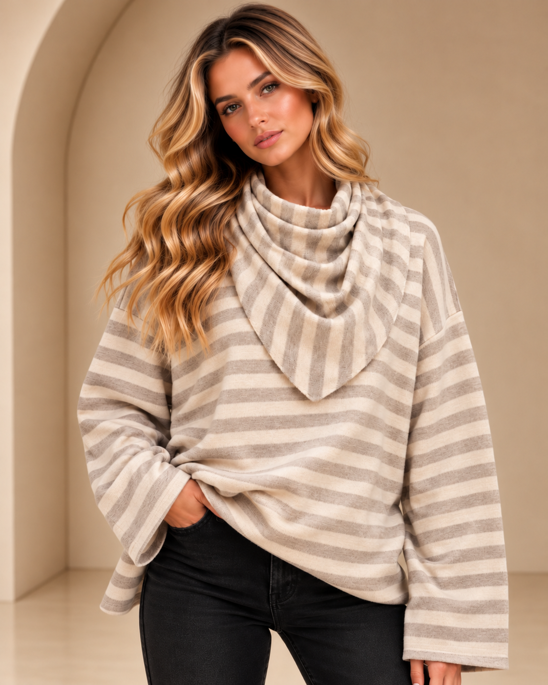 Clara Striped Jumper with Matching Scarf