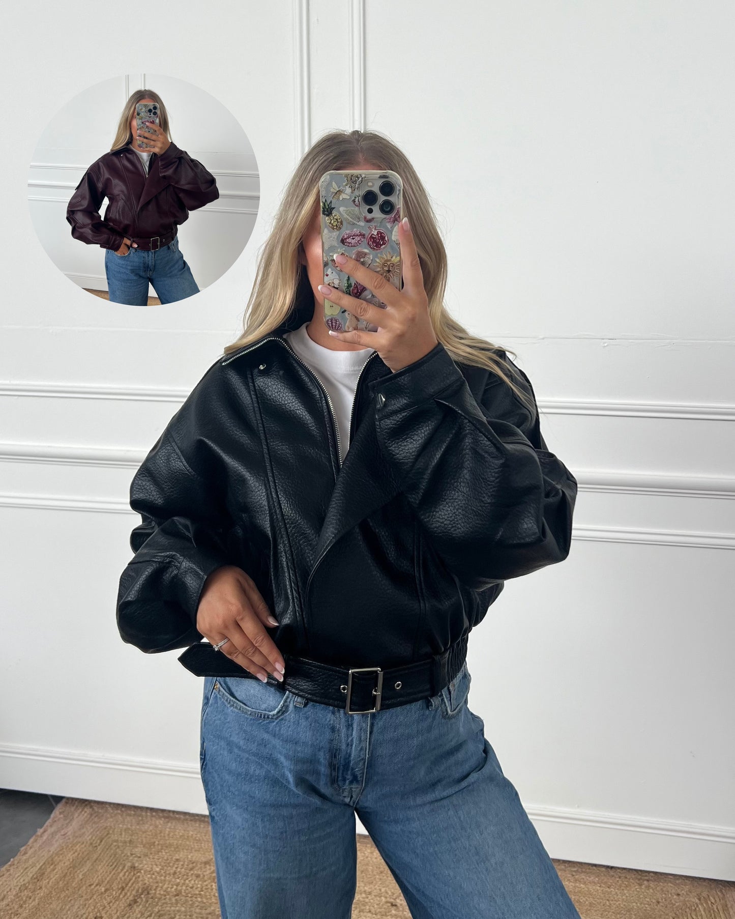 FAUX LEATHER BIKER JACKET WITH BELT