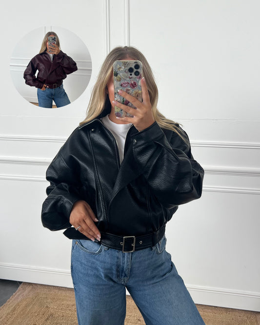 FAUX LEATHER BIKER JACKET WITH BELT