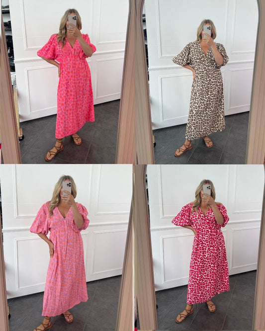 LEOPARD PRINT CHEESECLOTH DRESS WITH SLEEVES