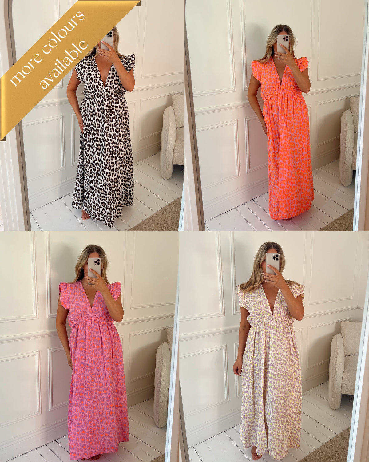 LEOPARD FRILL SLEEVE CHEESECLOTH PRINT DRESS