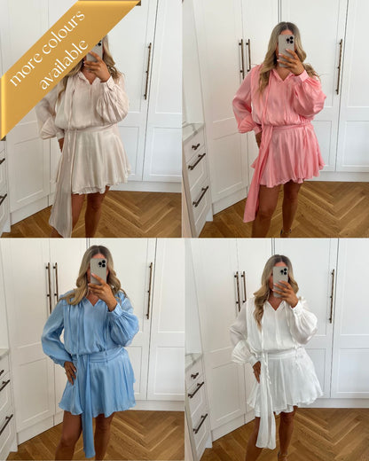HIGH SHINE BELTED TUNIC DRESS